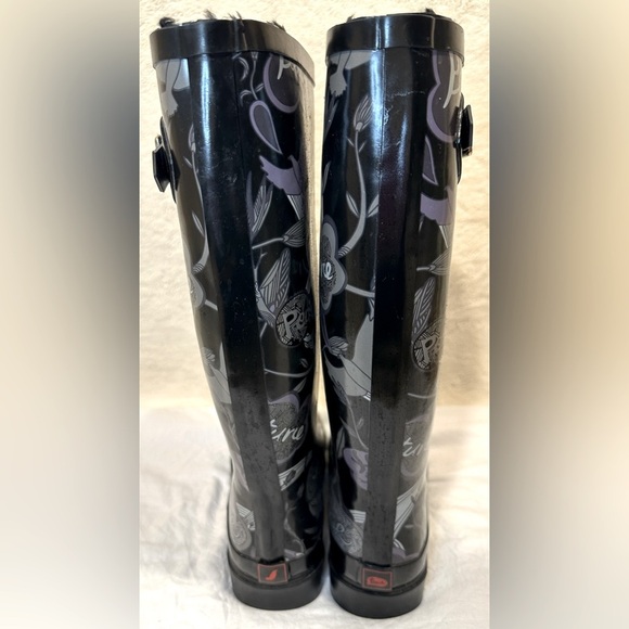 THE SAK “peace nature happy free” rain boots mud Wellies purple black design - Picture 4 of 10